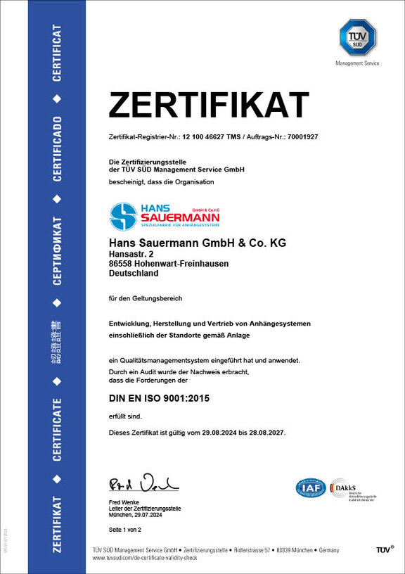 Zertifikat Hans Sauermann