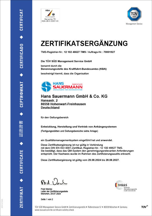 Zertifikat Hans Sauermann